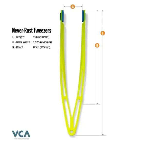 vca never rust tweezers uv yellow dimensions