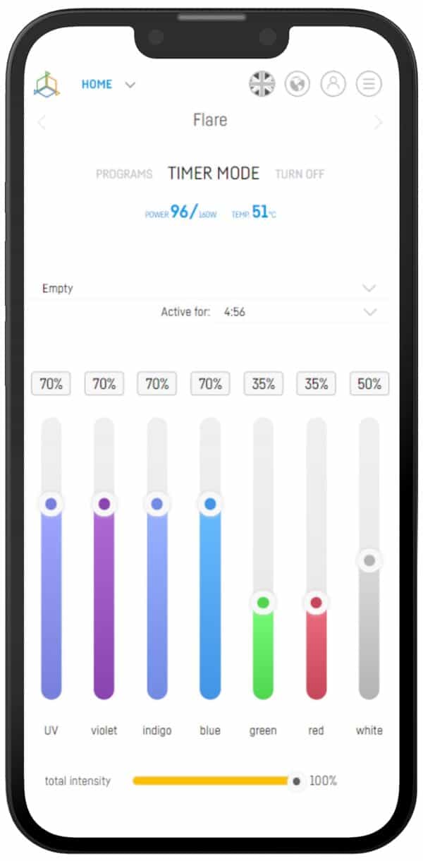 Reef Factory Reef Flare Pro interface