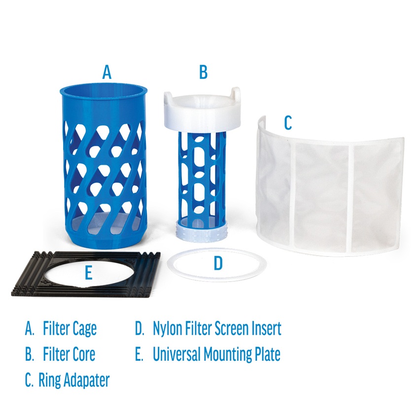 vca-NOSOK275-parts 2.75in NOSOK™ – Filter Sock Replacement Kit is a Reusable filter sock replacement with easy-clean filtration all parts